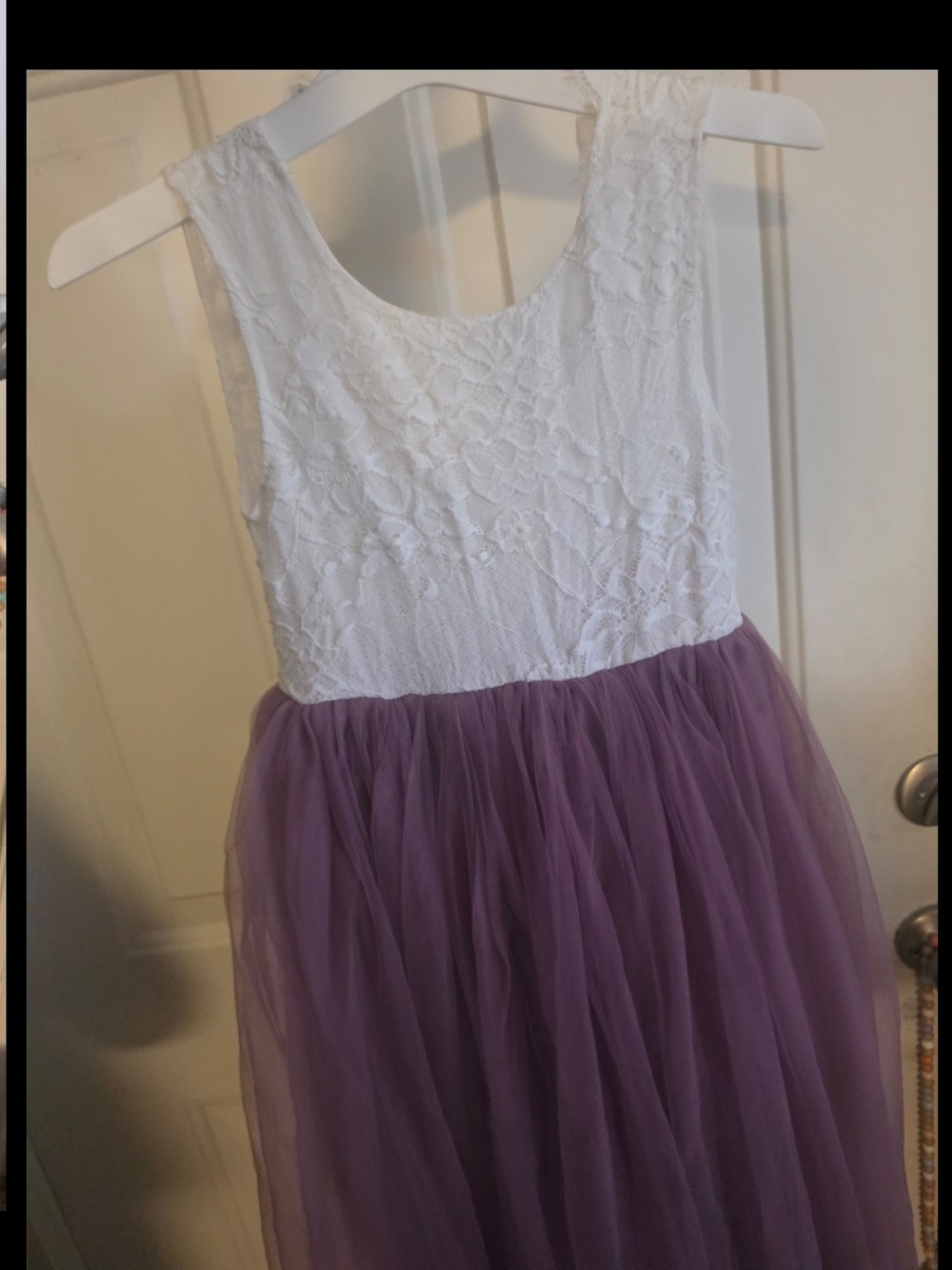 White Lace Top Mauve Tulle Skirt Dress